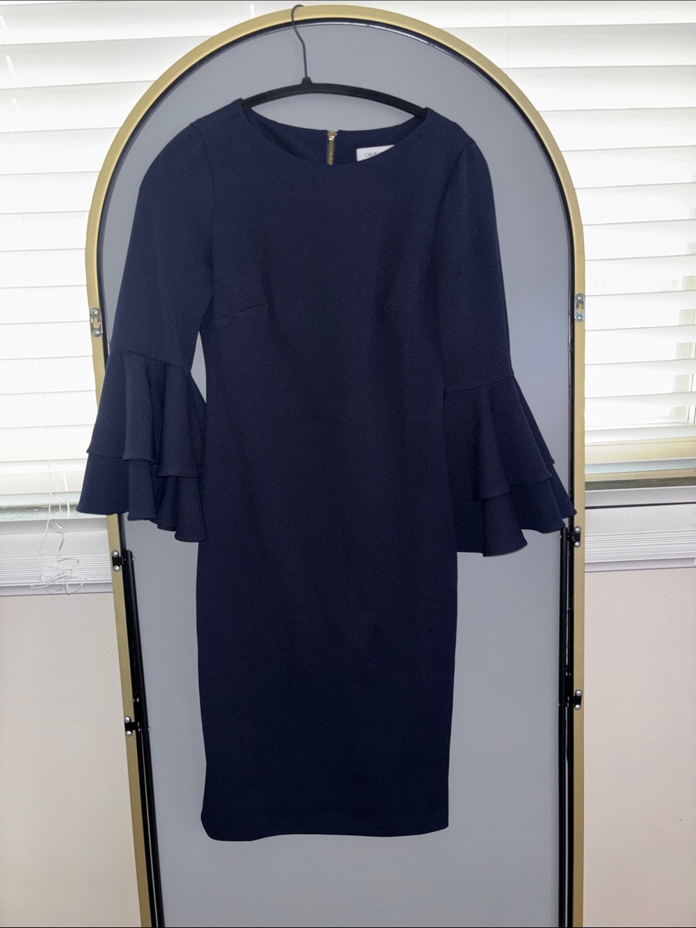 Long-Sleeve Ruffle-Sleeve Sheath Dress